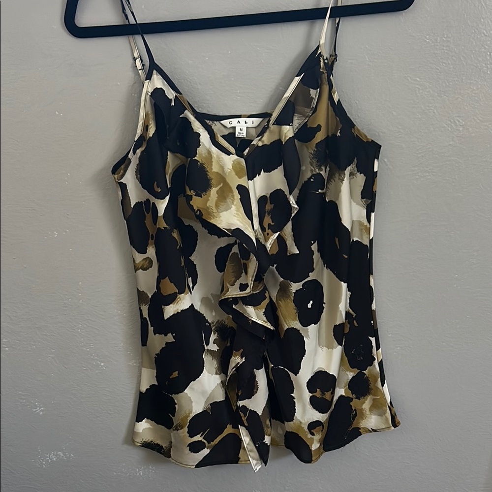 CAbi Women's Camisole - Black and Brown Animal Print